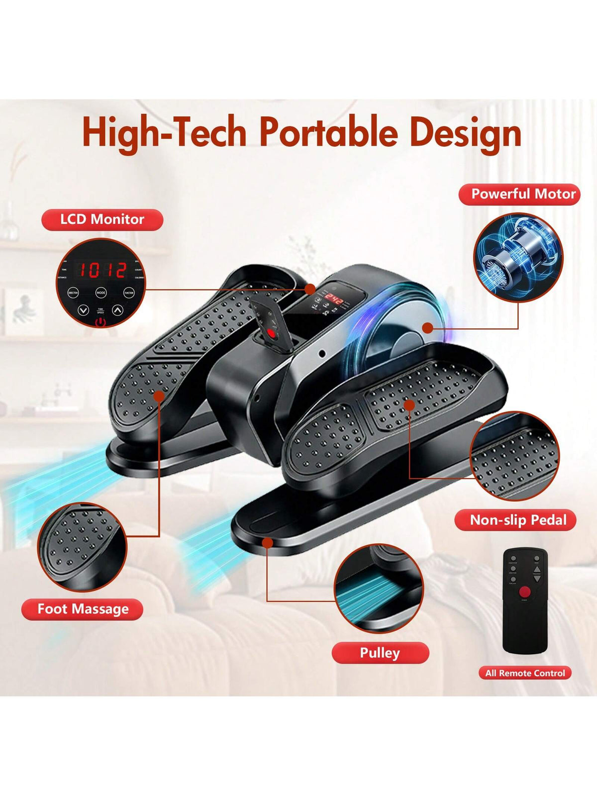 Under Desk Elliptical Machine Leg Exerciser While Sitting For Seniors Fully Assembled, Portable & Quiet Electric Seated Pedal Exerciser With 12 Adjustable Speed&Remote Control Exercise Machine
