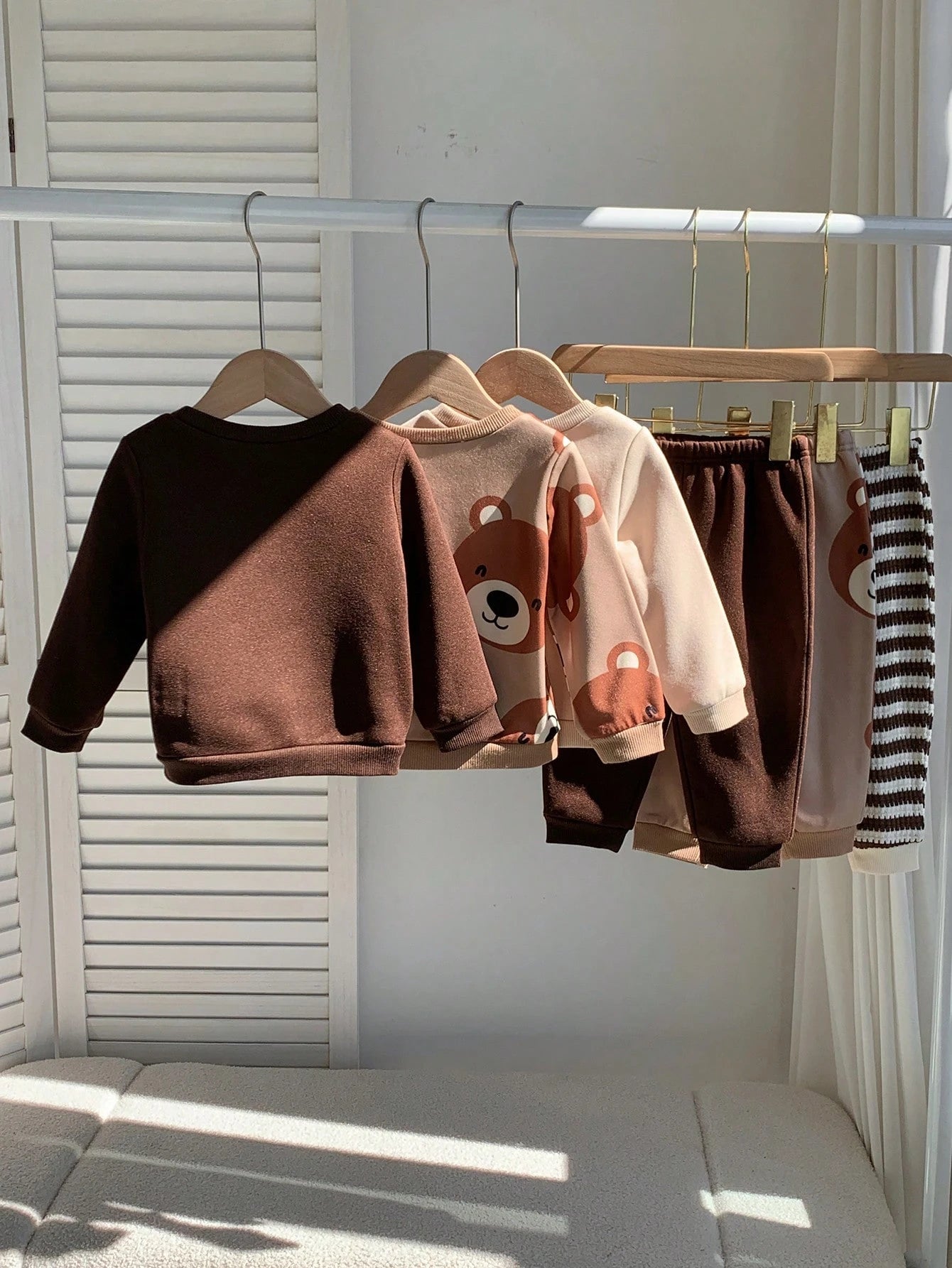 Unisex Baby Boy/Girl Baby Boy 3 Sets Autumn/Winter Casual Cute Bear & Parent-Child Slogan Graphic Sweatshirt Outfit Set, Multi-Piece Pack, Infant Boy Clothing Set, Infant Boy Autumn/Winter Clothes, So