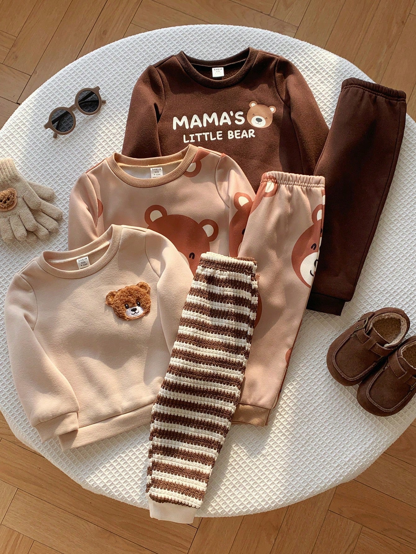 Unisex Baby Boy/Girl Baby Boy 3 Sets Autumn/Winter Casual Cute Bear & Parent-Child Slogan Graphic Sweatshirt Outfit Set, Multi-Piece Pack, Infant Boy Clothing Set, Infant Boy Autumn/Winter Clothes, So