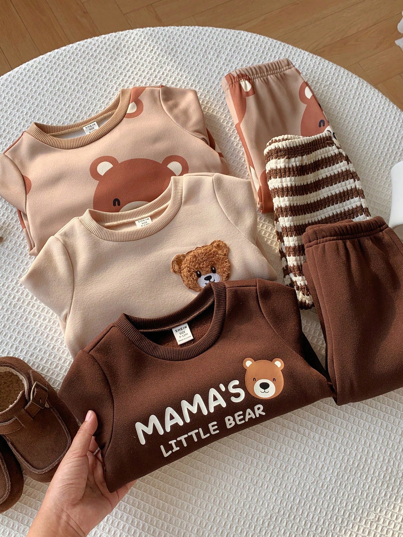 Unisex Baby Boy/Girl Baby Boy 3 Sets Autumn/Winter Casual Cute Bear & Parent-Child Slogan Graphic Sweatshirt Outfit Set, Multi-Piece Pack, Infant Boy Clothing Set, Infant Boy Autumn/Winter Clothes, So