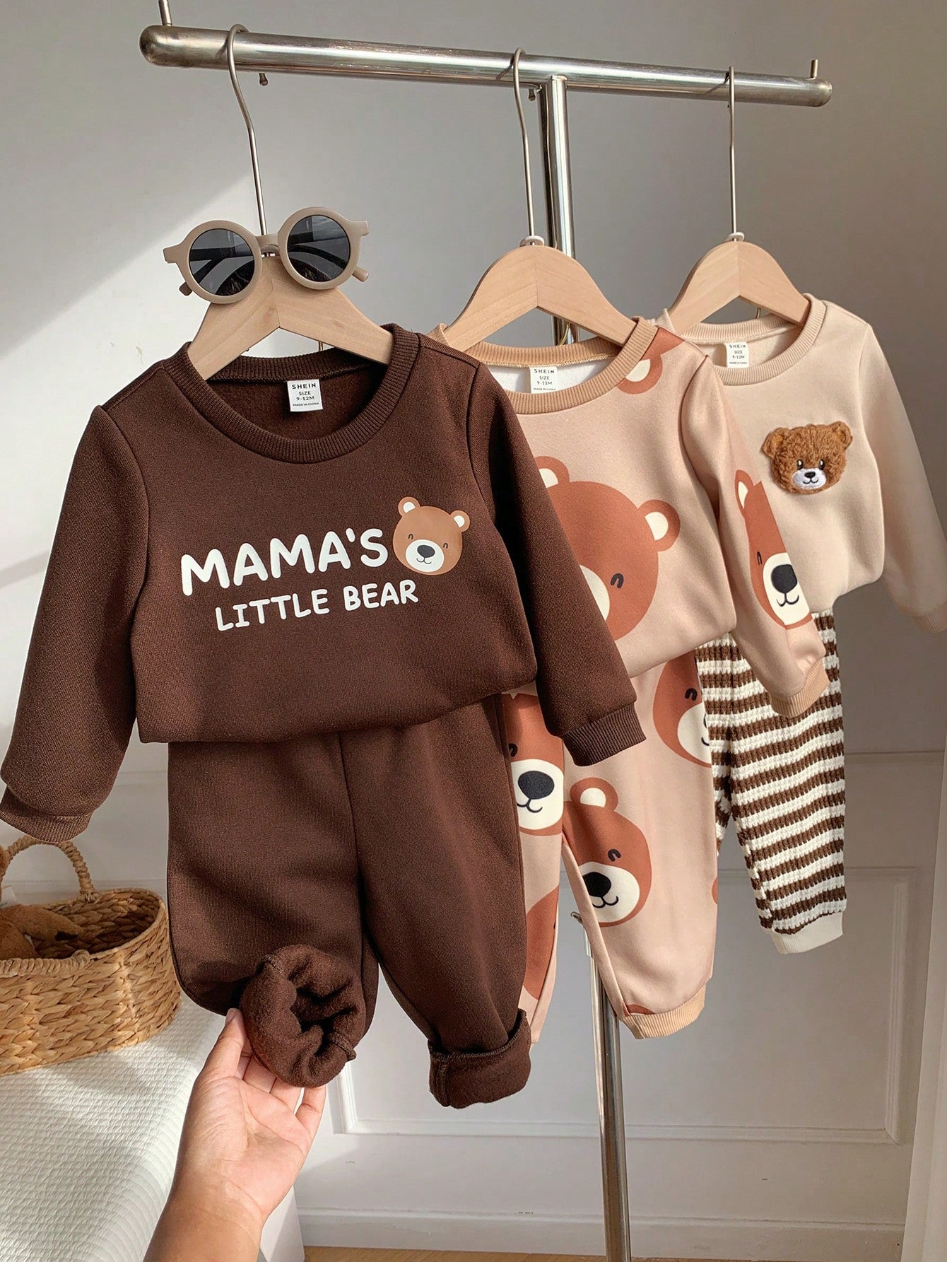 Unisex Baby Boy/Girl Baby Boy 3 Sets Autumn/Winter Casual Cute Bear & Parent-Child Slogan Graphic Sweatshirt Outfit Set, Multi-Piece Pack, Infant Boy Clothing Set, Infant Boy Autumn/Winter Clothes, So