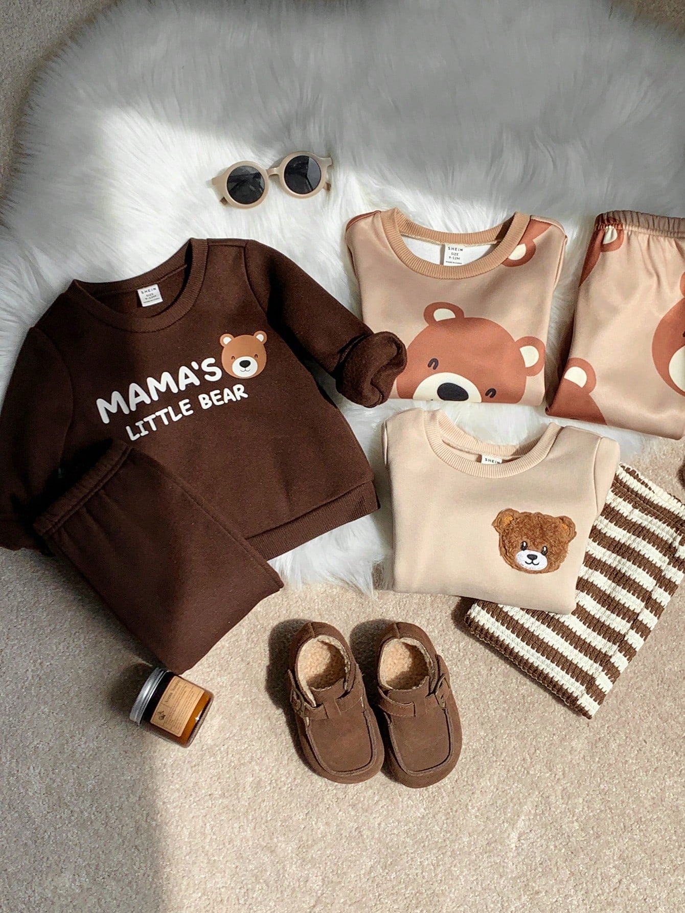 Unisex Baby Boy/Girl Baby Boy 3 Sets Autumn/Winter Casual Cute Bear & Parent-Child Slogan Graphic Sweatshirt Outfit Set, Multi-Piece Pack, Infant Boy Clothing Set, Infant Boy Autumn/Winter Clothes, So