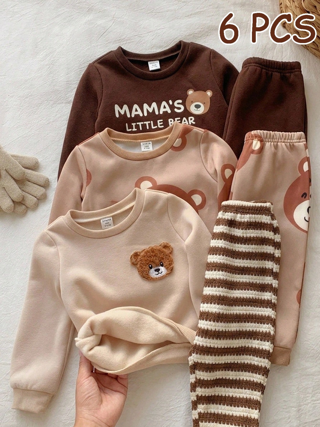 Unisex Baby Boy/Girl Baby Boy 3 Sets Autumn/Winter Casual Cute Bear & Parent-Child Slogan Graphic Sweatshirt Outfit Set, Multi-Piece Pack, Infant Boy Clothing Set, Infant Boy Autumn/Winter Clothes, So