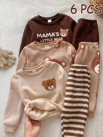 Unisex Baby Boy/Girl Baby Boy 3 Sets Autumn/Winter Casual Cute Bear & Parent-Child Slogan Graphic Sweatshirt Outfit Set, Multi-Piece Pack, Infant Boy Clothing Set, Infant Boy Autumn/Winter Clothes, So