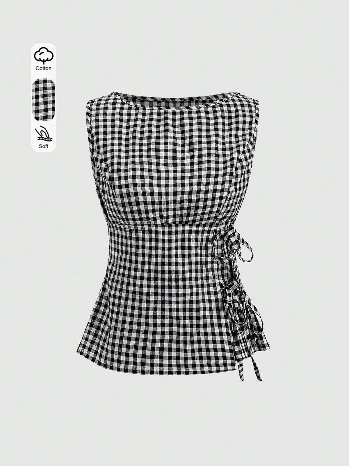 Unity Retro Plaid Round Neck Design Sense College Style Sexy Girl Sleeveless Shirt, Summer New Tie-Up Slim Fit Delicate Girly Sweet Blouse For Women