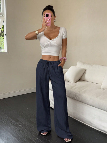 Unity Women Solid Color Casual Loose Wide Leg Pants Fall Cloth For Women