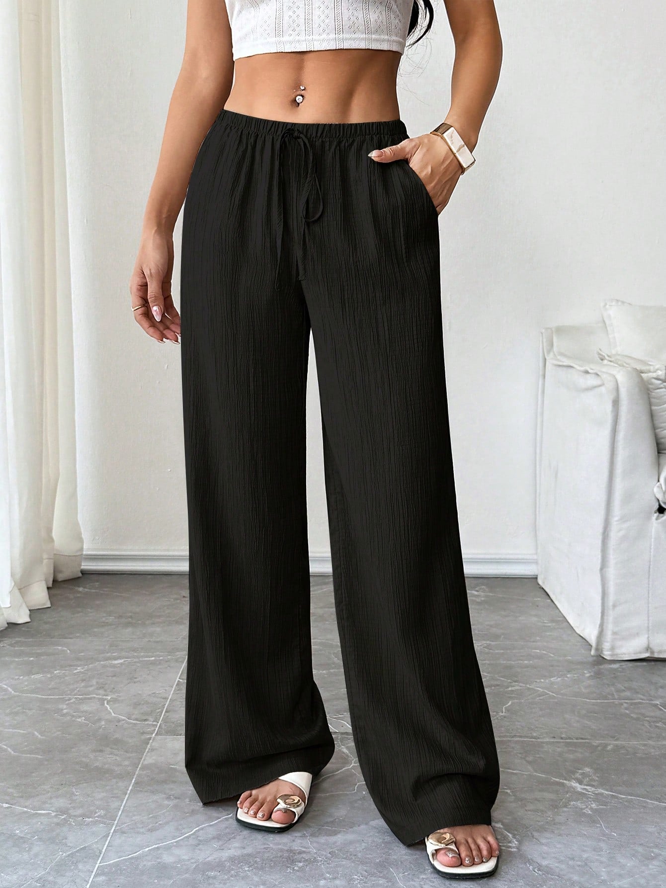 Unity Women Solid Color Casual Loose Wide Leg Pants Fall Cloth For Women