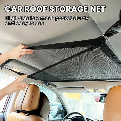 Universal Car Roof Storage Bag- Adjustable Zipper Mesh Net Organizer For Sundries, Cargo, And Accessories- Sturdy, Easy-To-Install, And Space-Saving Design