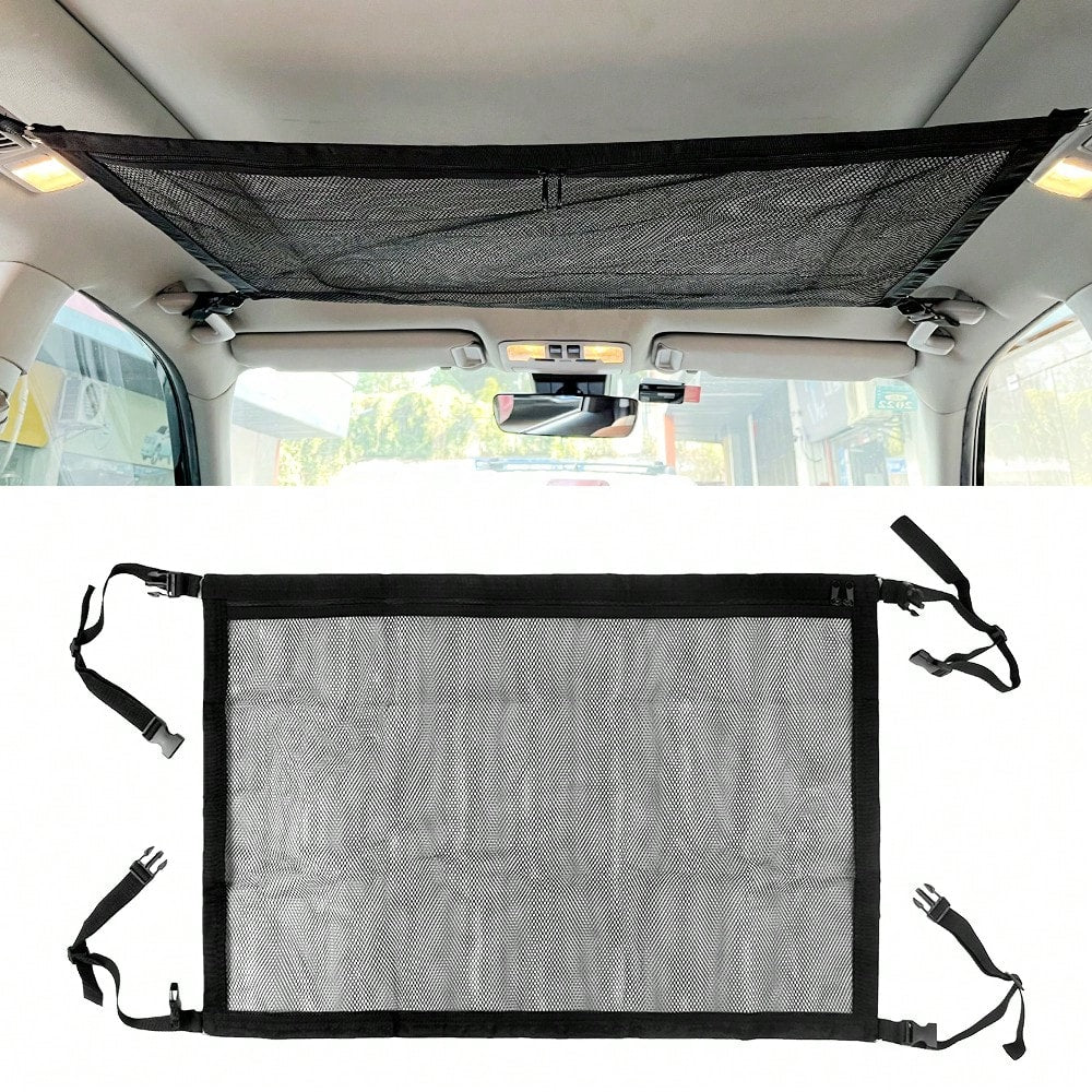 Universal Car Roof Storage Bag- Adjustable Zipper Mesh Net Organizer For Sundries, Cargo, And Accessories- Sturdy, Easy-To-Install, And Space-Saving Design