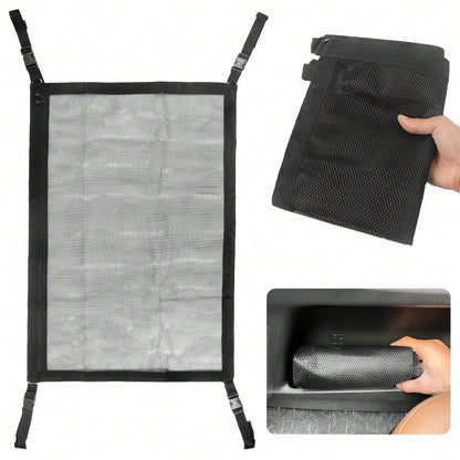 Universal Car Roof Storage Bag- Adjustable Zipper Mesh Net Organizer For Sundries, Cargo, And Accessories- Sturdy, Easy-To-Install, And Space-Saving Design