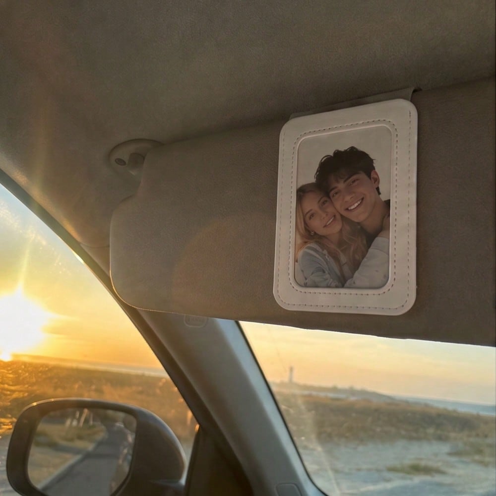 Universal Car Sun Visor Photo Clip Holder, Faux Leather Car Sun Visor Photo Frame Pendant, Home Baby Couple Photo Interior Modification Accessory, Truck SUV Off-Road Vehicle Decoration