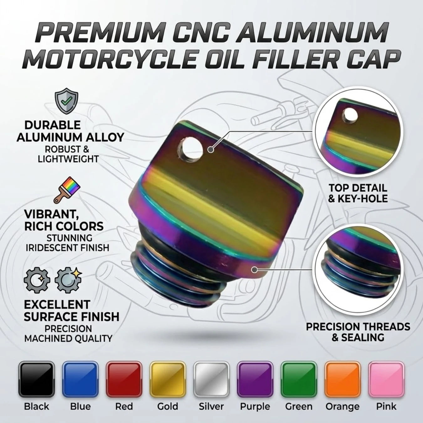Universal CNC Aluminum Alloy Engine Oil Filler Cap – M20*2.5 Thread Screw Plug, Waterproof Motorcycle Oil Tank Cover & Motor Engine Parts For Suzuki GSX250R, CRF250L & Kawasaki 400