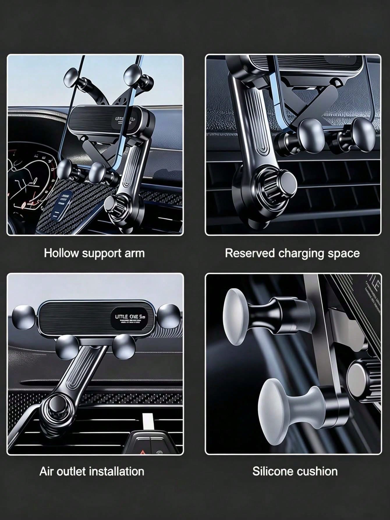 Upgraded Extended Base Car Phone Holder, Adjustable Spiral Hook, Fits Horizontal/Vertical/Diagonal Air Vents, Silicone Pad Anti-Scratch, 360° Rotation, Car Interior Phone Mount