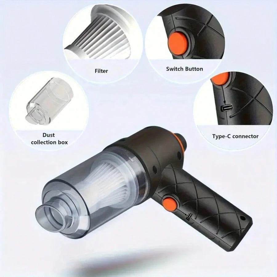 Upgraded Three-In-One Vacuum Cleaner, Multi-Purpose Suction, Blowing And Charging, Rechargeable Wireless Mini Vacuum Cleaner, Strong Suction Power. Suitable For Car/Office/Home Cleaning. Outdoor Campi