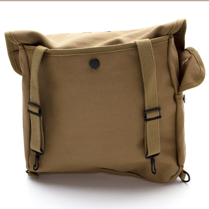 Reproduction US WWII M36 Musette Bag, 100% canvas, olive drab, Inside has 4 compartments, back has a compartment, side pocket
