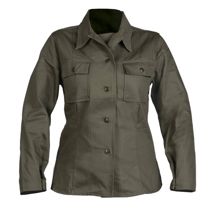 reproduction women's WWII US army uniform shirt in OD cotton twill