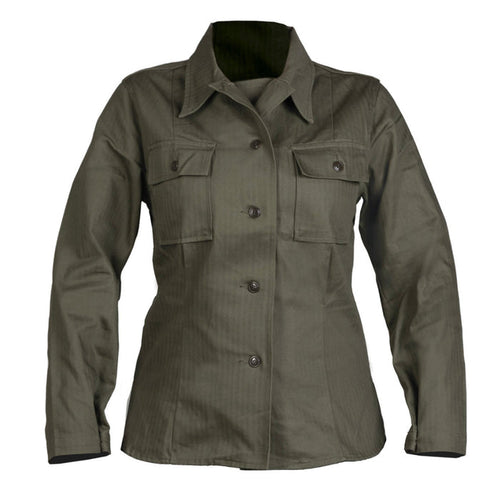 reproduction women's WWII US army uniform shirt in OD cotton twill