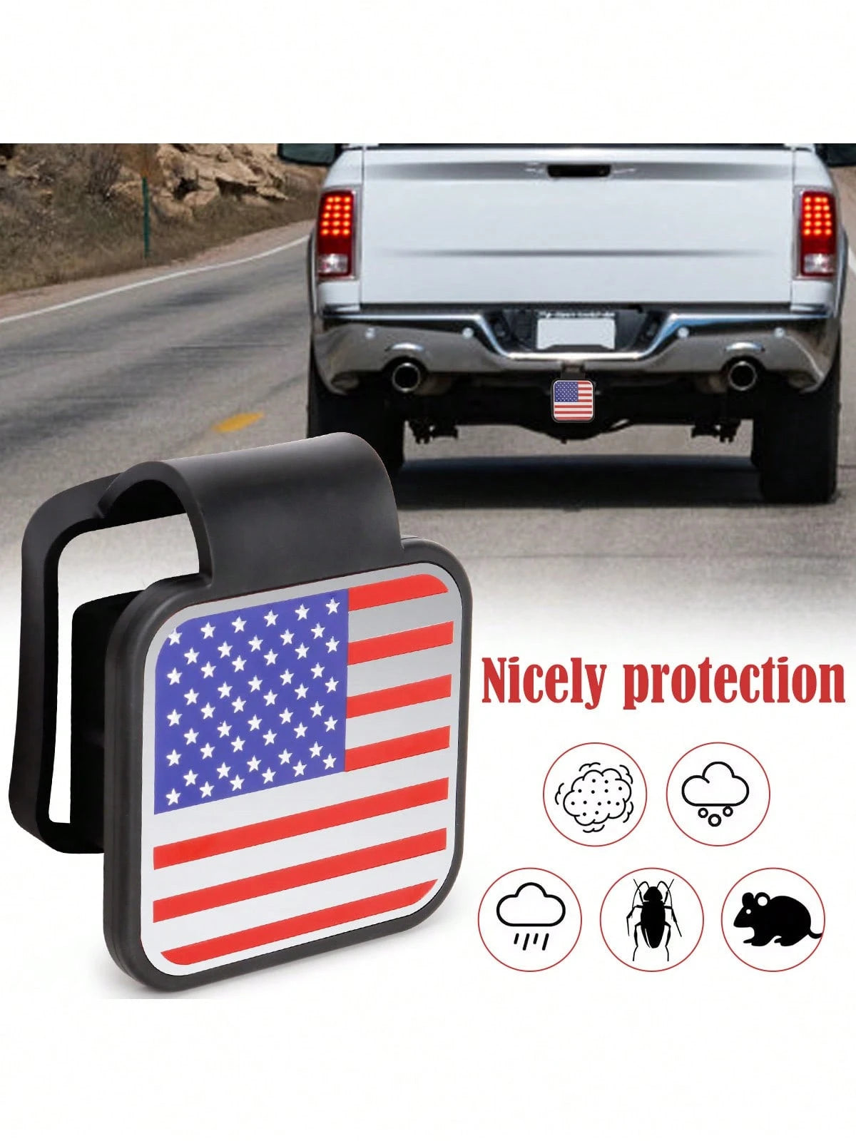 USA Flag Hitch Receiver Cover Tow Trailer Tube Plug Cap 4-Way Flat Insert 2 Inch
