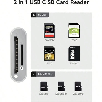 USB-C TF/SD Card Reader For IPhone 15 16/IPod/, Xdgeload USB-C Type-C SD Card Reader Supports SD And TF Storage Cards Simultaneously, Convenient For Viewing Camera Images, Plug And Play Design, 2 Slot