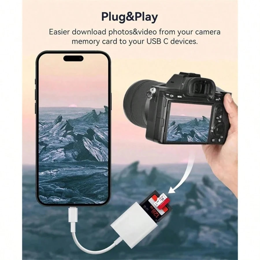 USB-C TF/SD Card Reader For IPhone 15 16/IPod/, Xdgeload USB-C Type-C SD Card Reader Supports SD And TF Storage Cards Simultaneously, Convenient For Viewing Camera Images, Plug And Play Design, 2 Slot