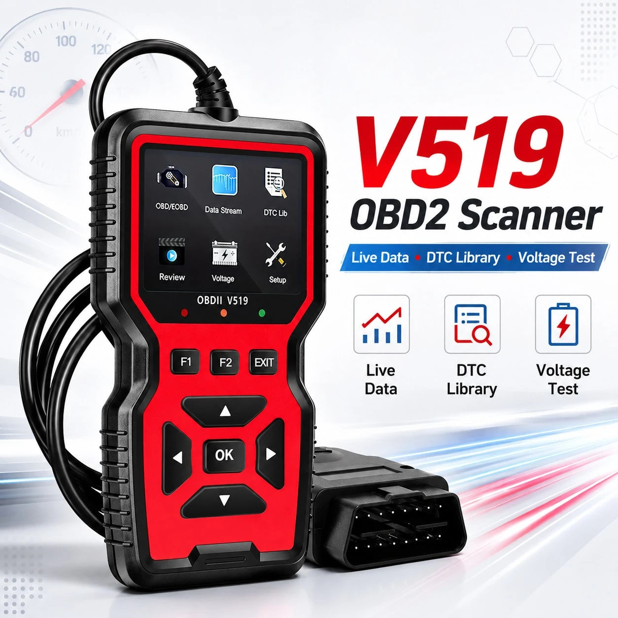 V519 Professional OBD2 Car Diagnostic Scanner Full Function Engine Fault Code Reader Real Time Data Stream I/M Readiness Test Tool
