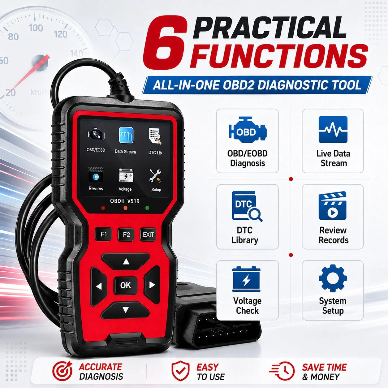 V519 Professional OBD2 Car Diagnostic Scanner Full Function Engine Fault Code Reader Real Time Data Stream I/M Readiness Test Tool
