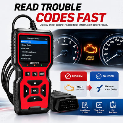 V519 Professional OBD2 Car Diagnostic Scanner Full Function Engine Fault Code Reader Real Time Data Stream I/M Readiness Test Tool