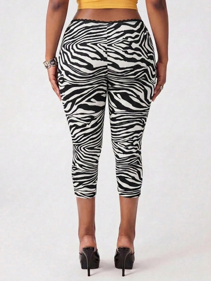 Vadaroq Women's Summer Streetwear Sporty Athleisure Athletic Elegant Casual Zebra Graphics High Waisted Leggings Yoga Pants Gym Workout White And Black