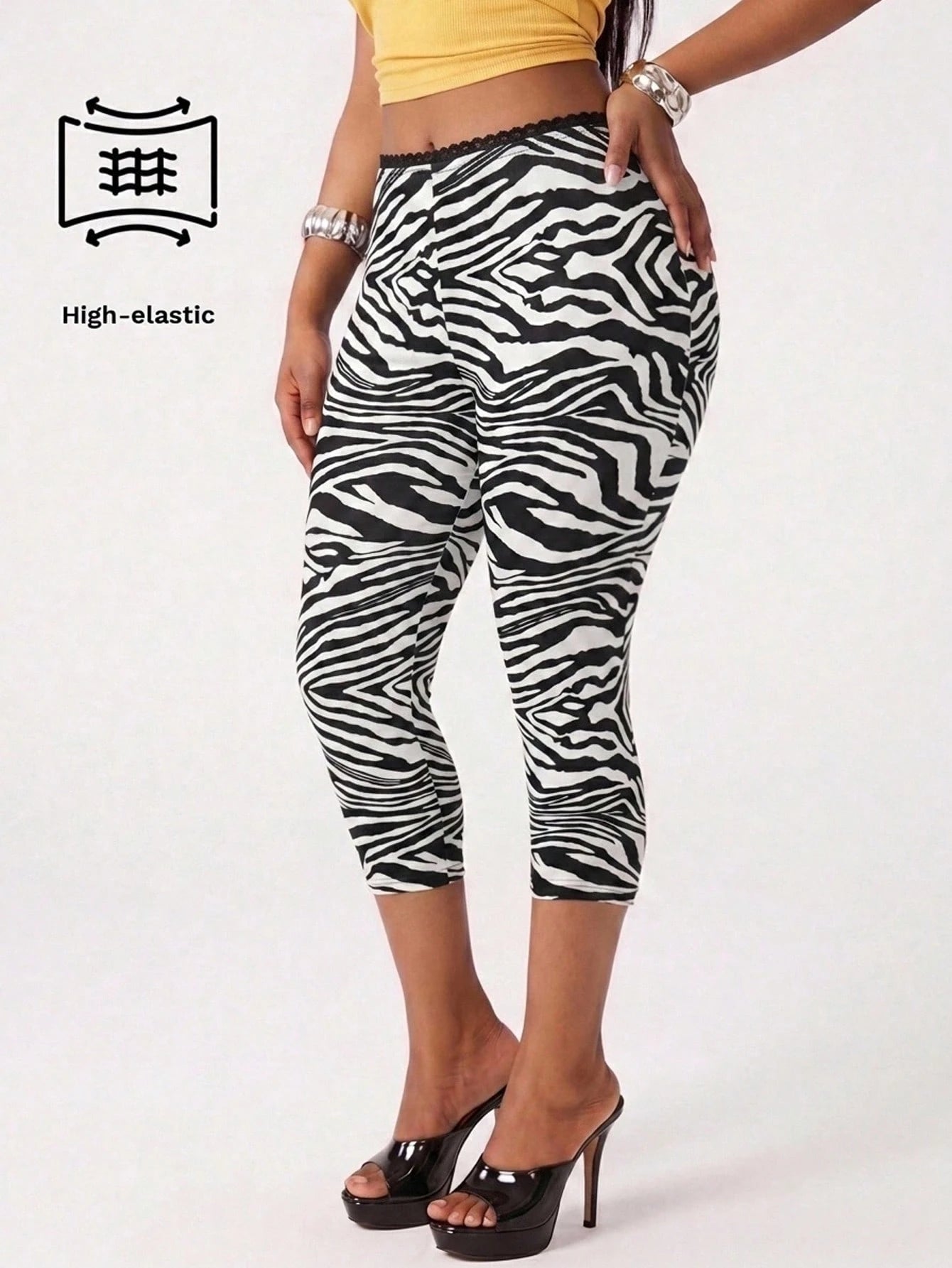 Vadaroq Women's Summer Streetwear Sporty Athleisure Athletic Elegant Casual Zebra Graphics High Waisted Leggings Yoga Pants Gym Workout White And Black