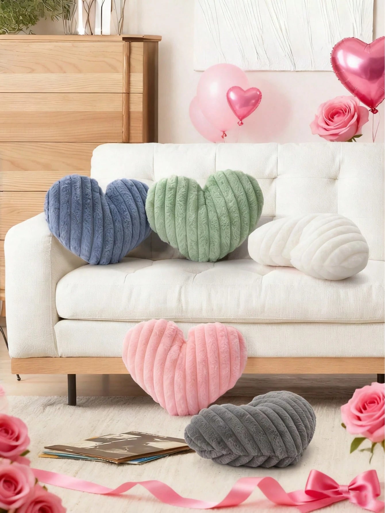 Valentine's Day Heart Pillow Decorative Throw Pillows, Heart Shaped Soft Fluffy Faux Fur Cute Pillows Cushions For Couch Chair Bed Bedroom Room Home Decor Aesthetic, Black