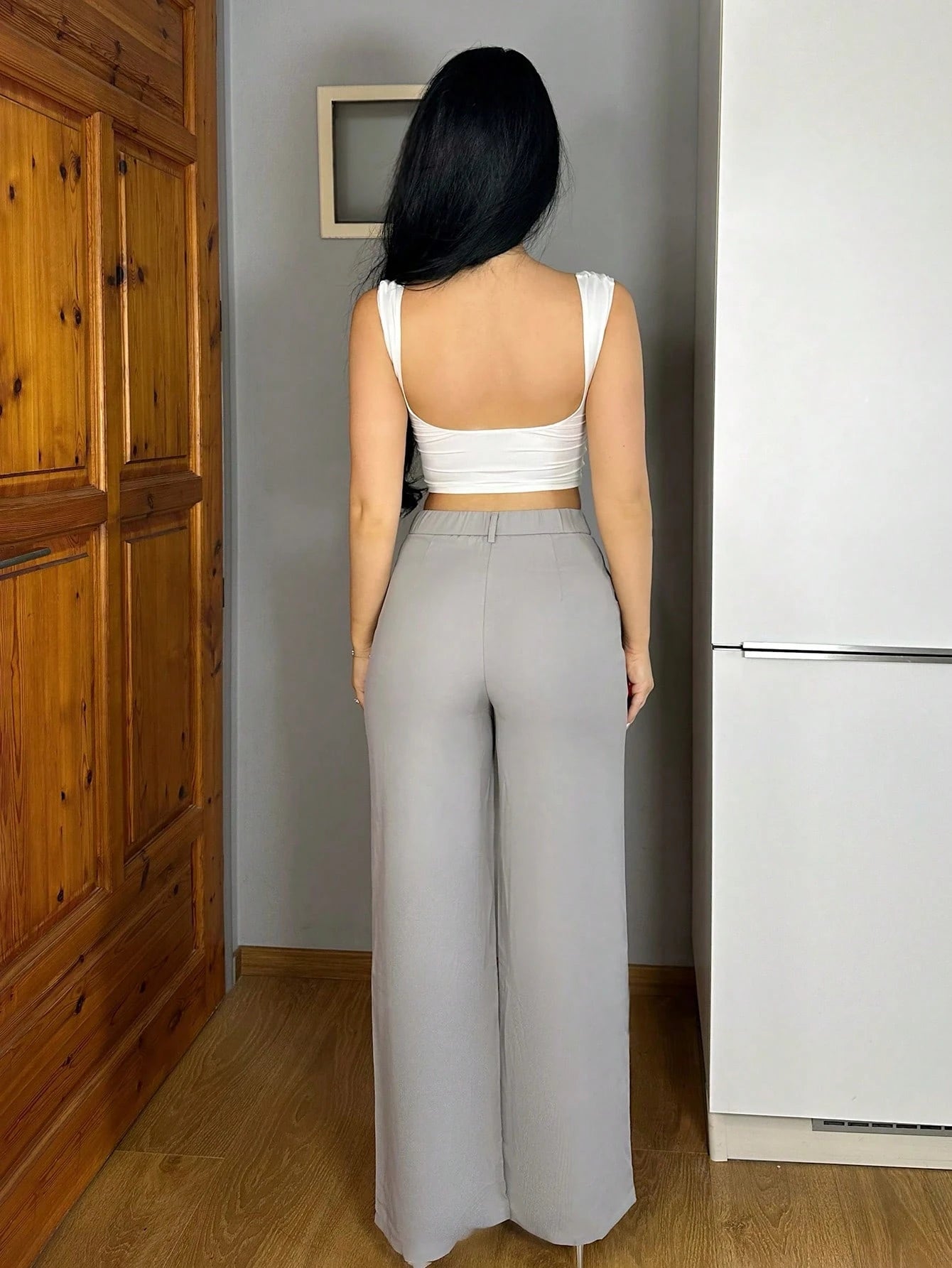 Vassilux Women Plain Pocket Wide Leg Loose Casual Pants,Petite Women