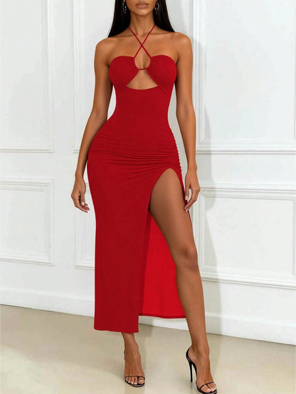 VaVaBold Red Sleeveless Sexy Backless Wrap Dress For Women