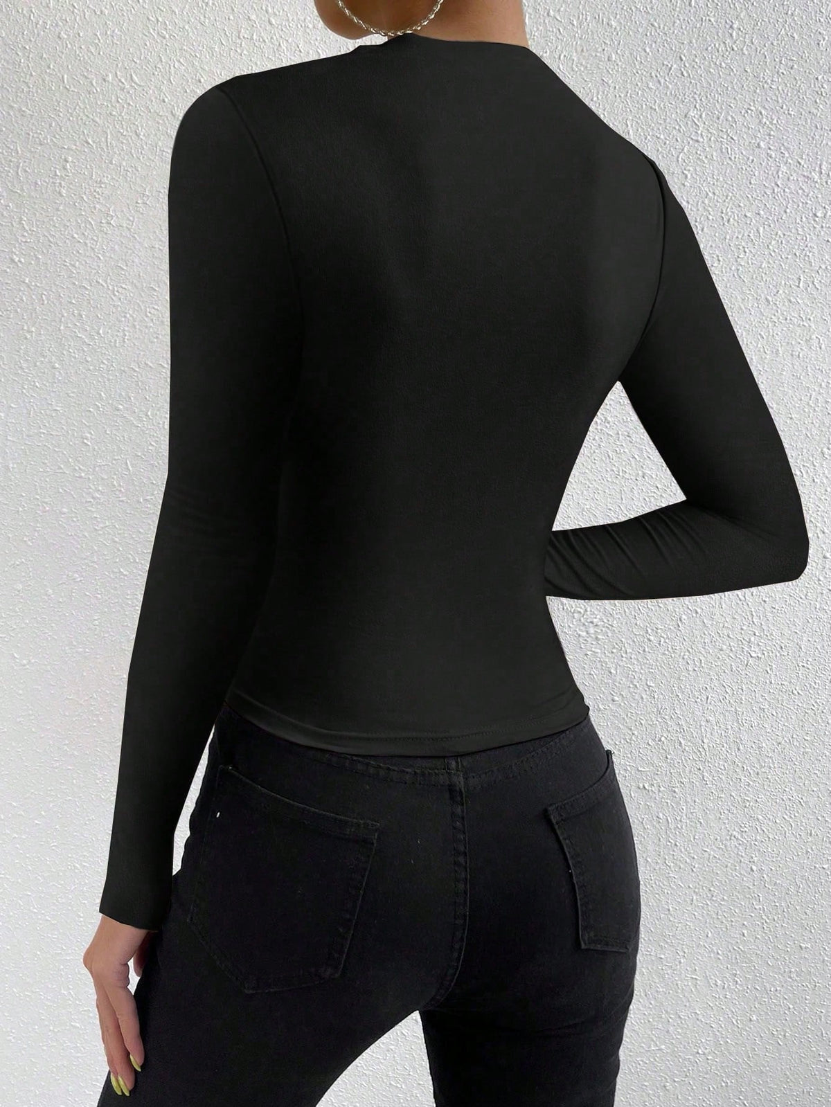 VaVaBold Solid Ruched Slim Fit Tee Fall Cloth For Women