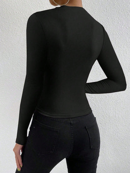 VaVaBold Solid Ruched Slim Fit Tee Fall Cloth For Women