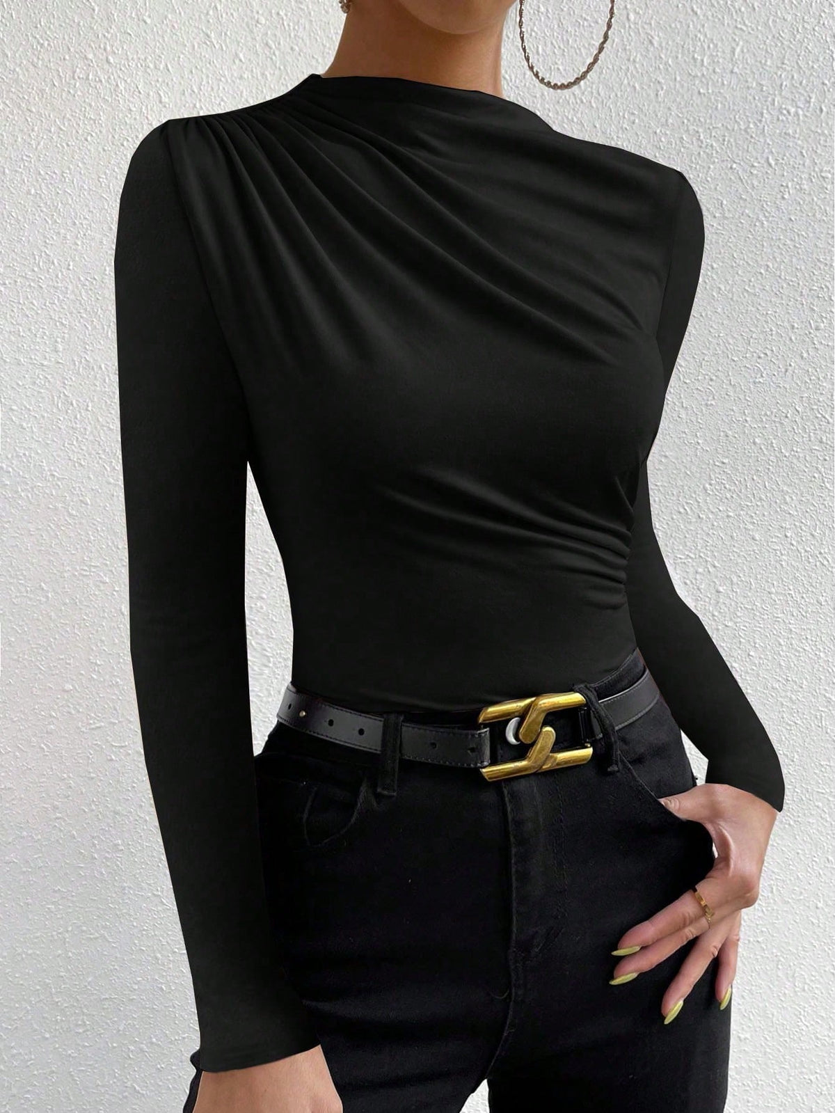 VaVaBold Solid Ruched Slim Fit Tee Fall Cloth For Women