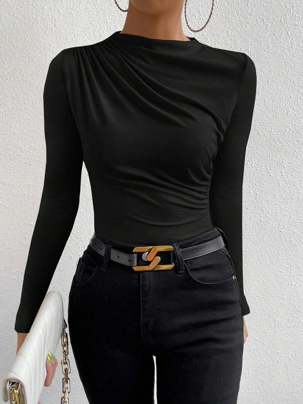 VaVaBold Solid Ruched Slim Fit Tee Fall Cloth For Women