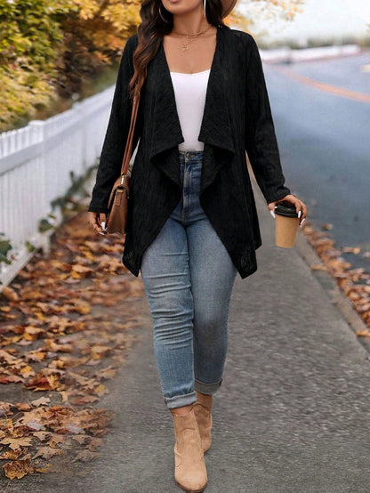 VCAY Plus Size Winter Fashion Asymmetric Collar Design Long Knit Cardigan For Going Out And Work Fall