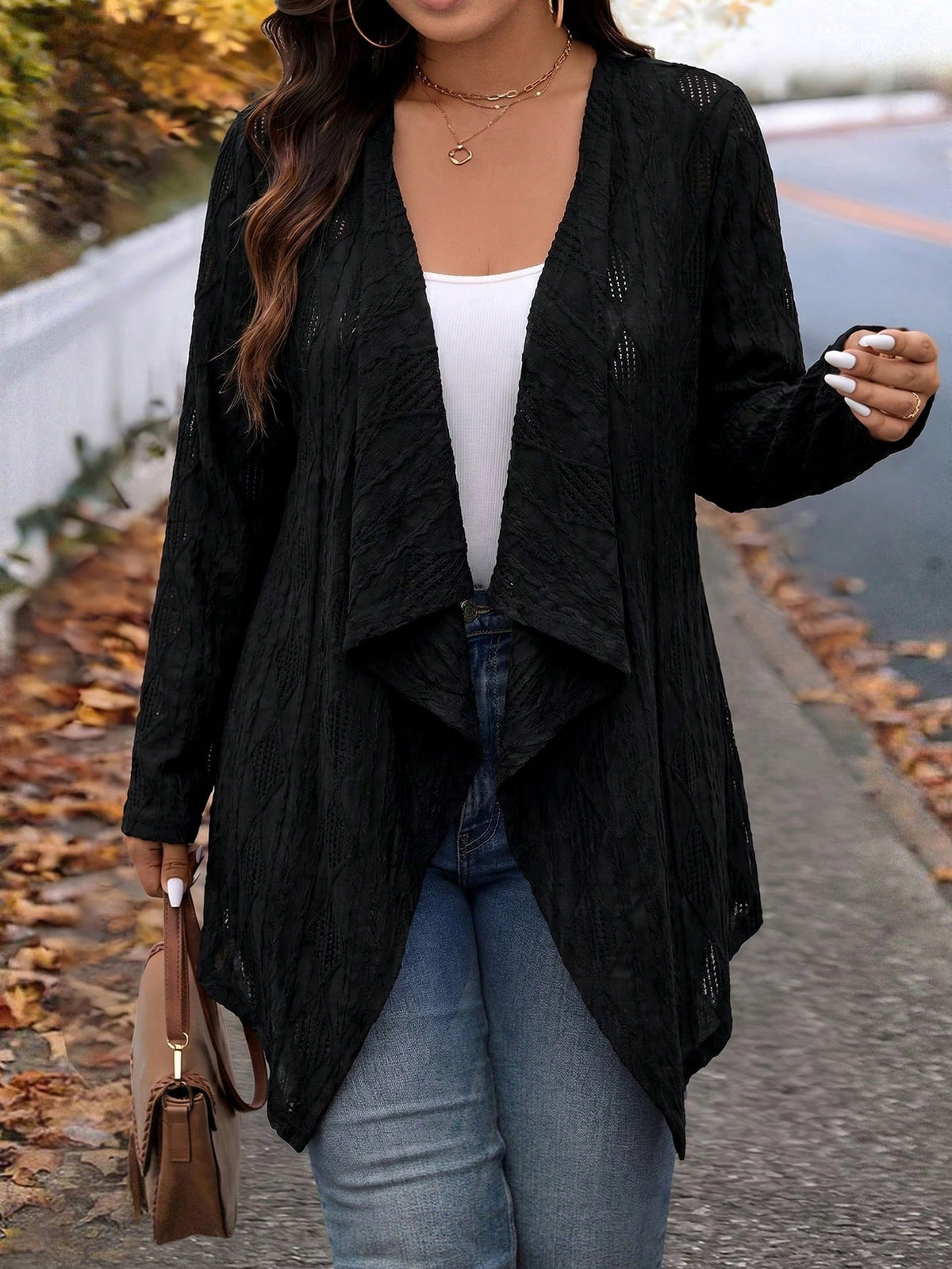 VCAY Plus Size Winter Fashion Asymmetric Collar Design Long Knit Cardigan For Going Out And Work Fall