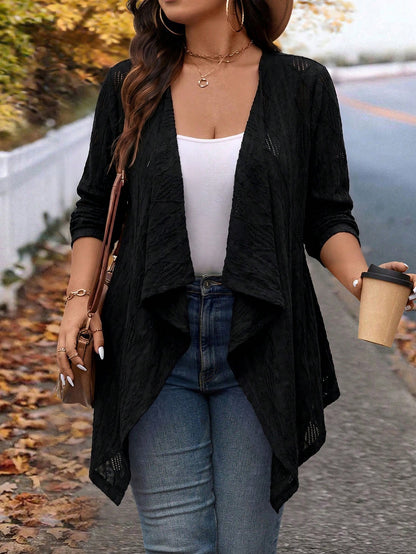 VCAY Plus Size Winter Fashion Asymmetric Collar Design Long Knit Cardigan For Going Out And Work Fall