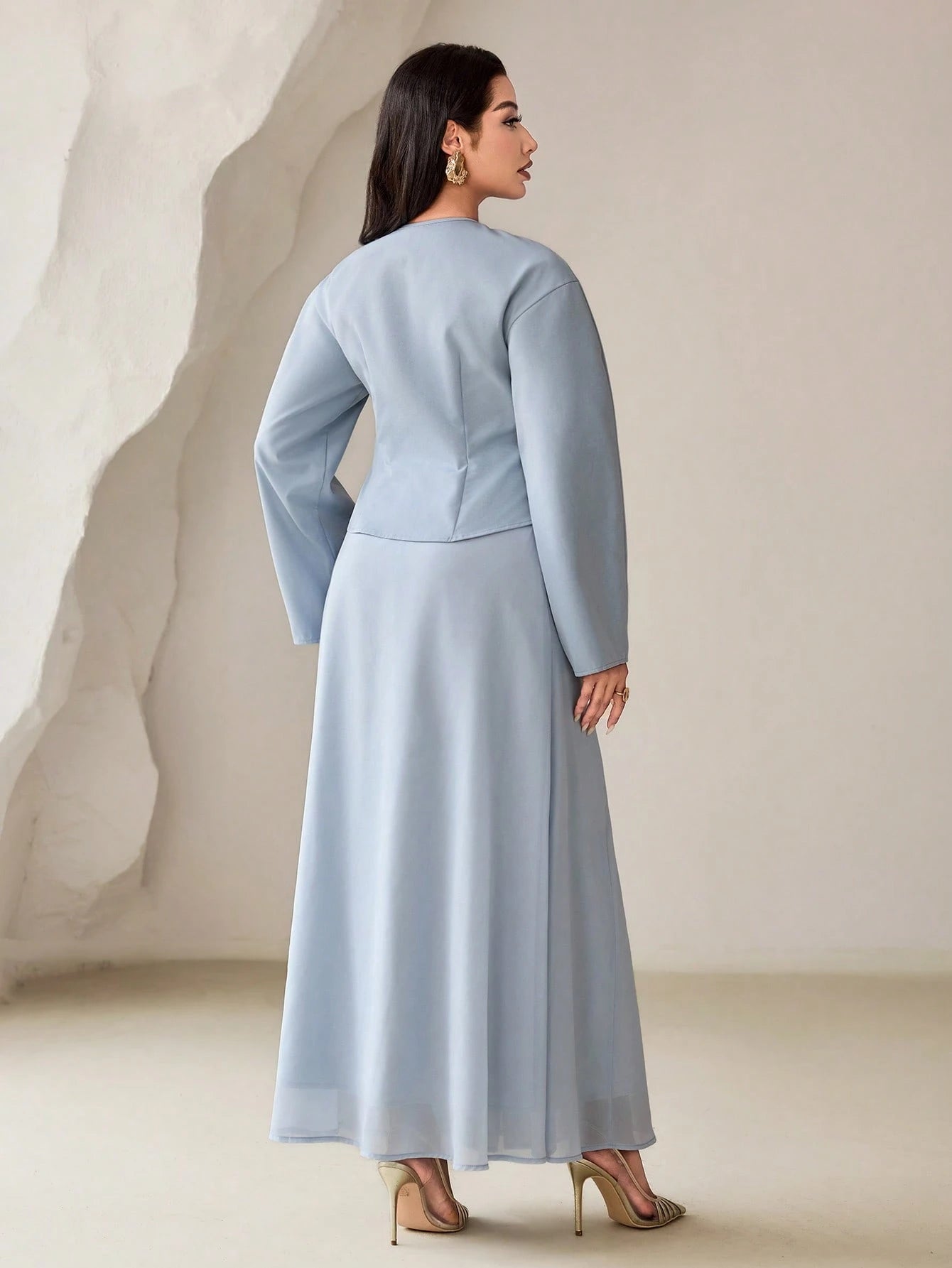Veilorie Women's Single-Breasted Long Sleeve Shirt And Skirt Conservative Arabic Outfit