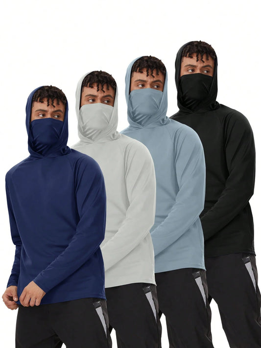 Veldtholos 4 Pack Mens Fishing Hoodie UV Sun Protection Shirts UPF Rash Guard Long Sleeve Shirts Hiking Performance Mesh Face Mask Top