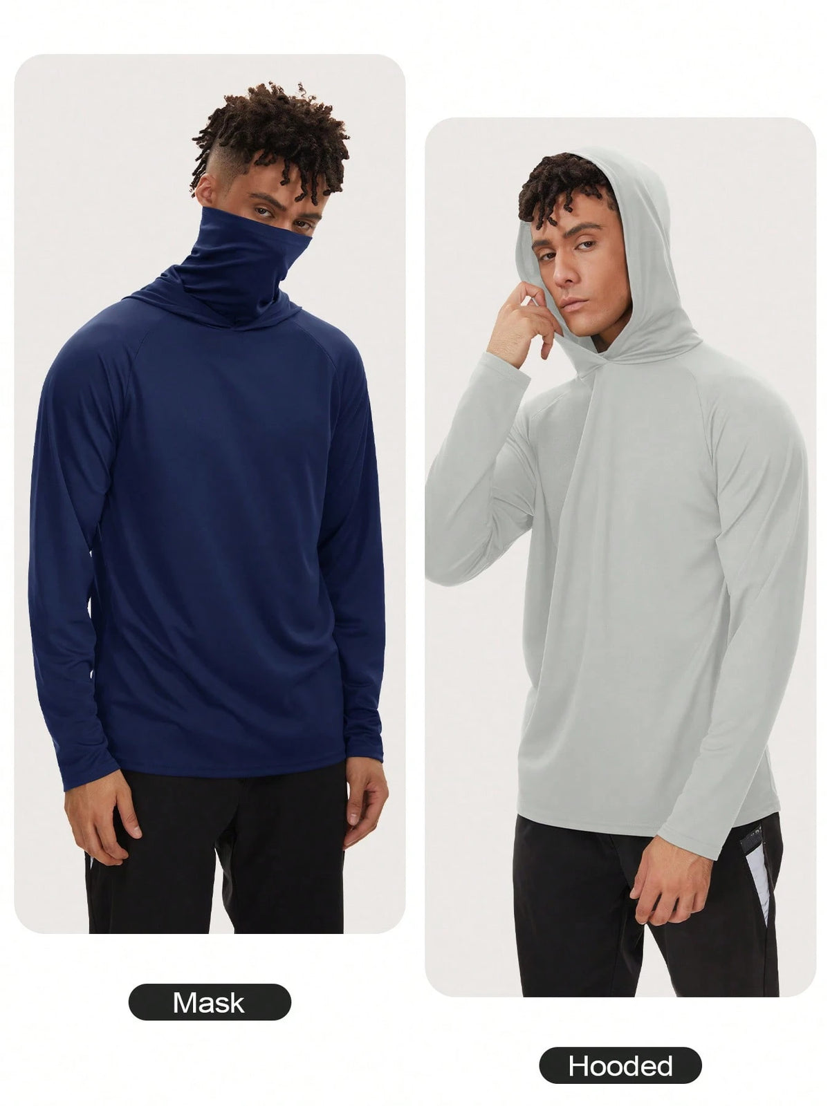 Veldtholos 4 Pack Mens Fishing Hoodie UV Sun Protection Shirts UPF Rash Guard Long Sleeve Shirts Hiking Performance Mesh Face Mask Top