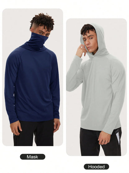 Veldtholos 4 Pack Mens Fishing Hoodie UV Sun Protection Shirts UPF Rash Guard Long Sleeve Shirts Hiking Performance Mesh Face Mask Top