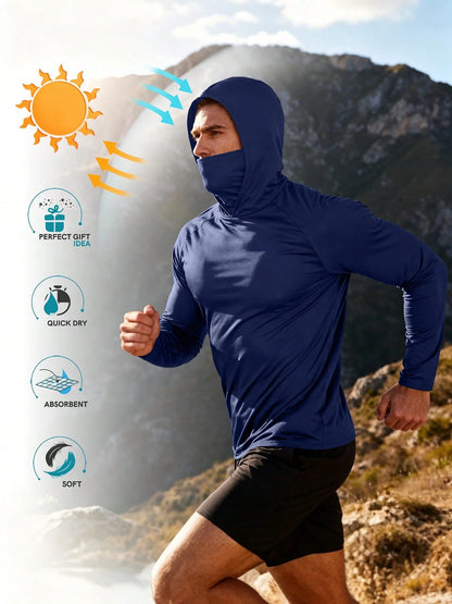 Veldtholos 4 Pack Mens Fishing Hoodie UV Sun Protection Shirts UPF Rash Guard Long Sleeve Shirts Hiking Performance Mesh Face Mask Top