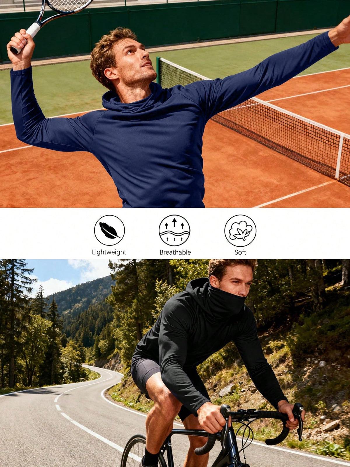 Veldtholos 4 Pack Mens Fishing Hoodie UV Sun Protection Shirts UPF Rash Guard Long Sleeve Shirts Hiking Performance Mesh Face Mask Top