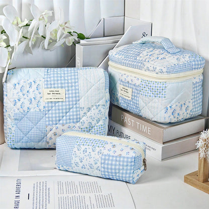 Vintage Elegant Patchwork Pattern Makeup Bag Set, Fashionable Large Capacity Multi-Compartment Handbag, Multifunctional Travel Organizer Bag, Storage Pouch For Cosmetics, Makeup Tools And Other Items