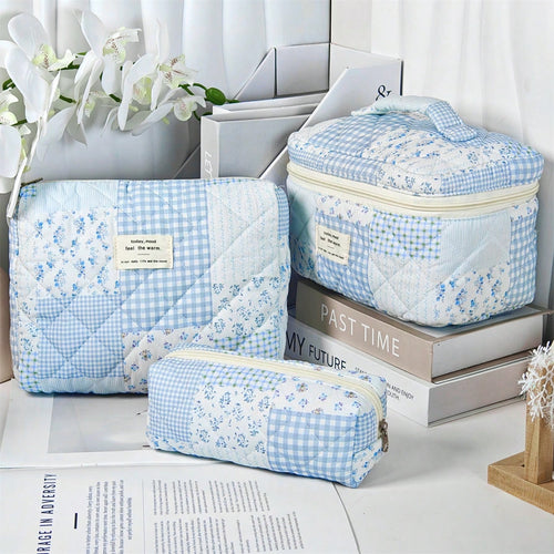 Vintage Elegant Patchwork Pattern Makeup Bag Set, Fashionable Large Capacity Multi-Compartment Handbag, Multifunctional Travel Organizer Bag, Storage Pouch For Cosmetics, Makeup Tools And Other Items