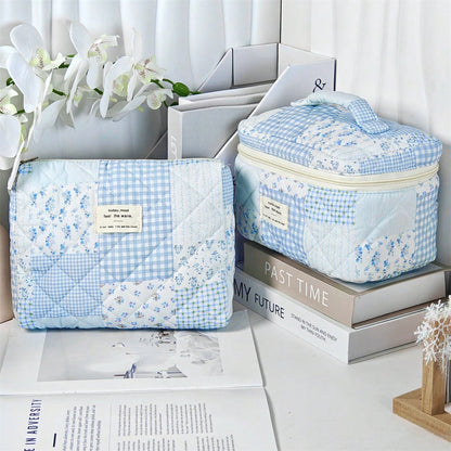 Vintage Elegant Patchwork Pattern Makeup Bag Set, Fashionable Large Capacity Multi-Compartment Handbag, Multifunctional Travel Organizer Bag, Storage Pouch For Cosmetics, Makeup Tools And Other Items