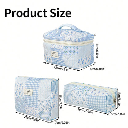 Vintage Elegant Patchwork Pattern Makeup Bag Set, Fashionable Large Capacity Multi-Compartment Handbag, Multifunctional Travel Organizer Bag, Storage Pouch For Cosmetics, Makeup Tools And Other Items