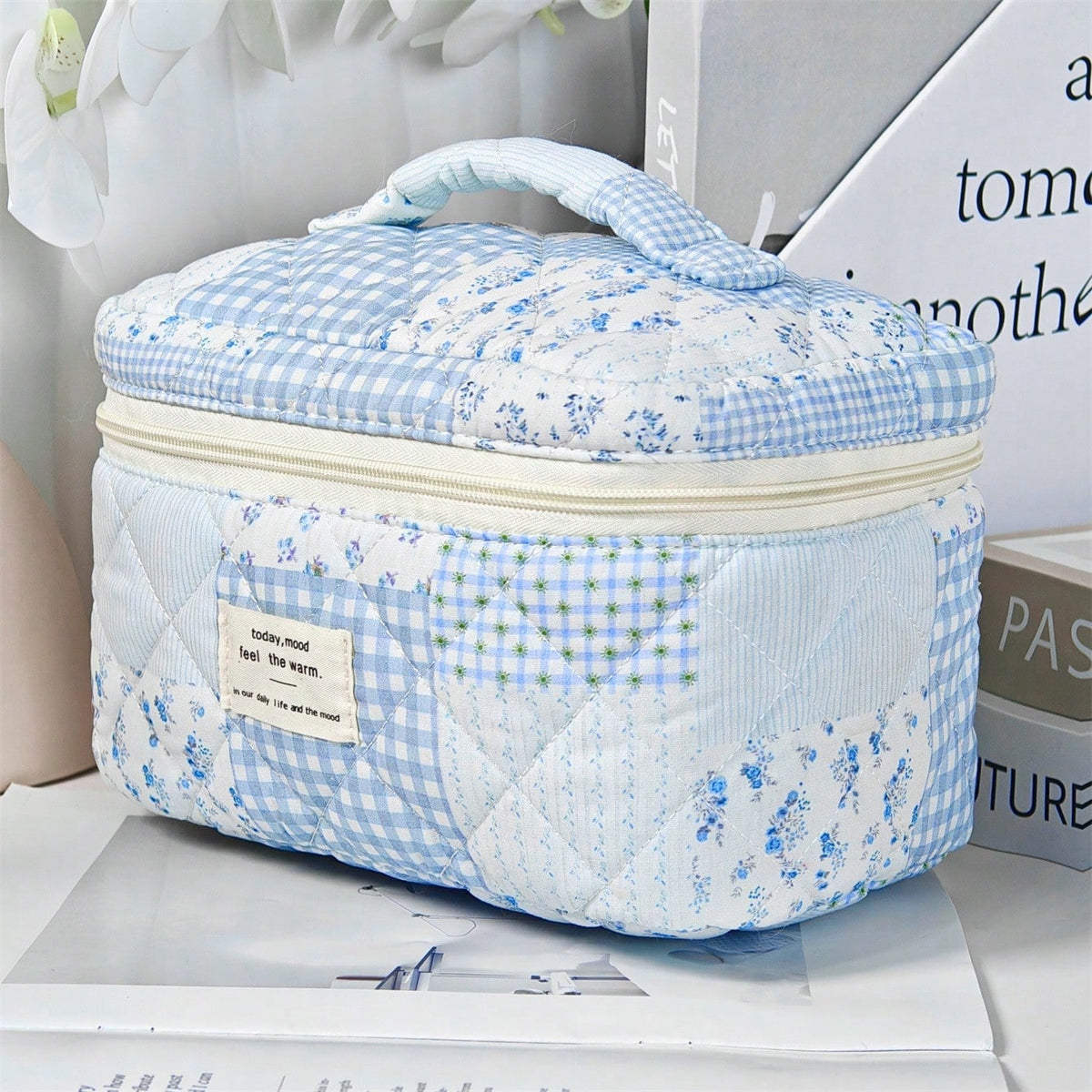 Vintage Elegant Patchwork Pattern Makeup Bag Set, Fashionable Large Capacity Multi-Compartment Handbag, Multifunctional Travel Organizer Bag, Storage Pouch For Cosmetics, Makeup Tools And Other Items